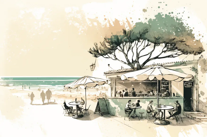 Rooftop bar u sumrak s pogledom na grad i toplom večernjom atmosferom