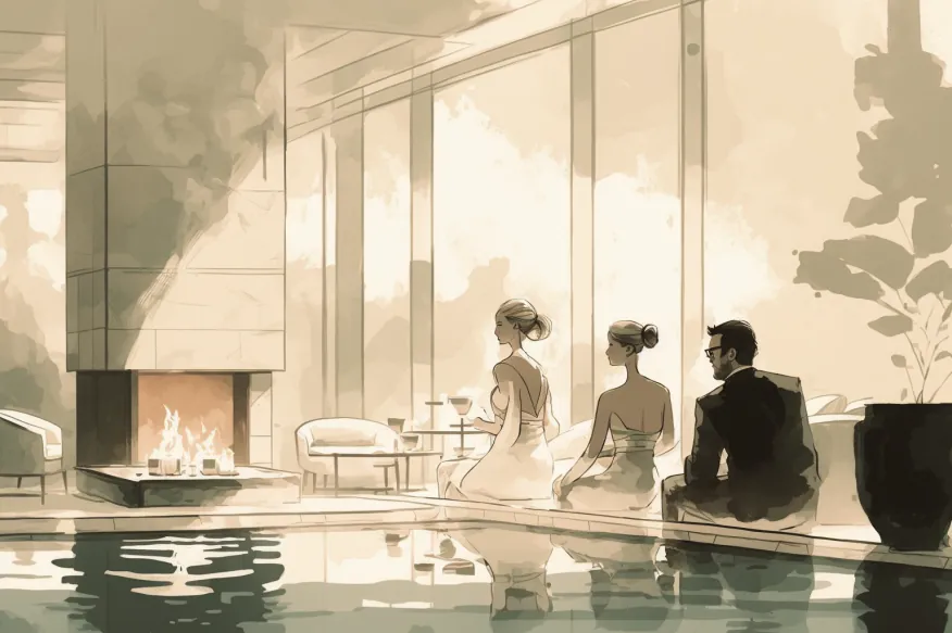 Spa soba za opuštanje s gostima u ogrtačima u mirnom ambijentu